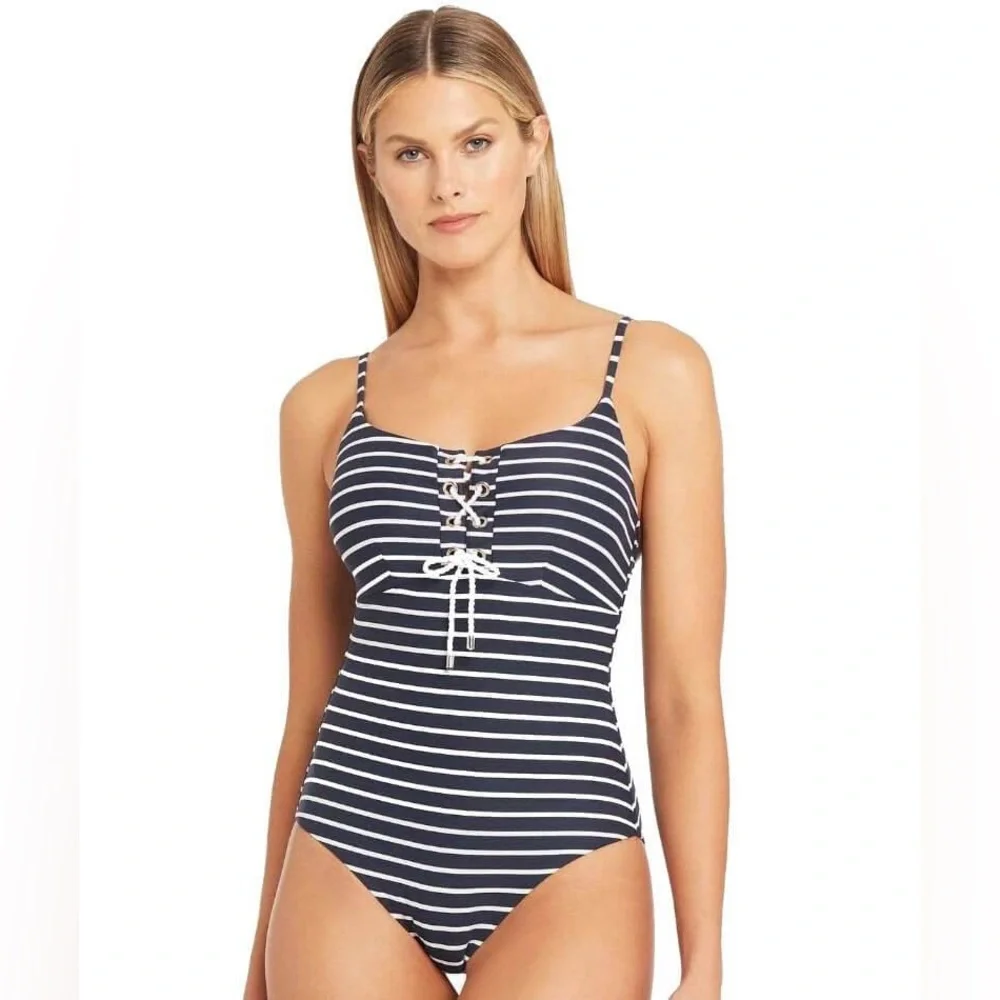 Sea‎ Level Chamarel Lace Up Bralette One Piece Swimsuit - Night Sky